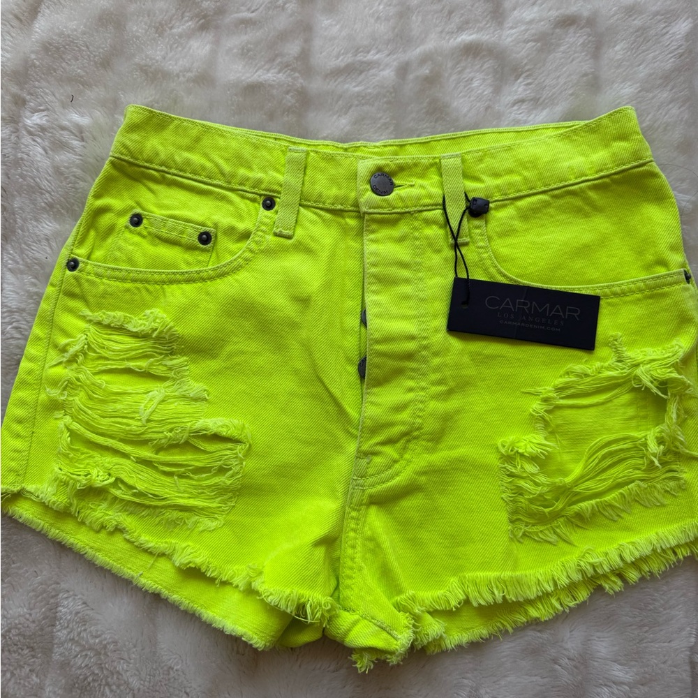 Carmar Yellow Distressed Jean Shorts High-Waisted